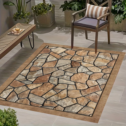 Rustic Charm | Outdoor Rug with Stone-Inspired Design | Durable & Washable for Versatile Indoor/Outdoor Use 0