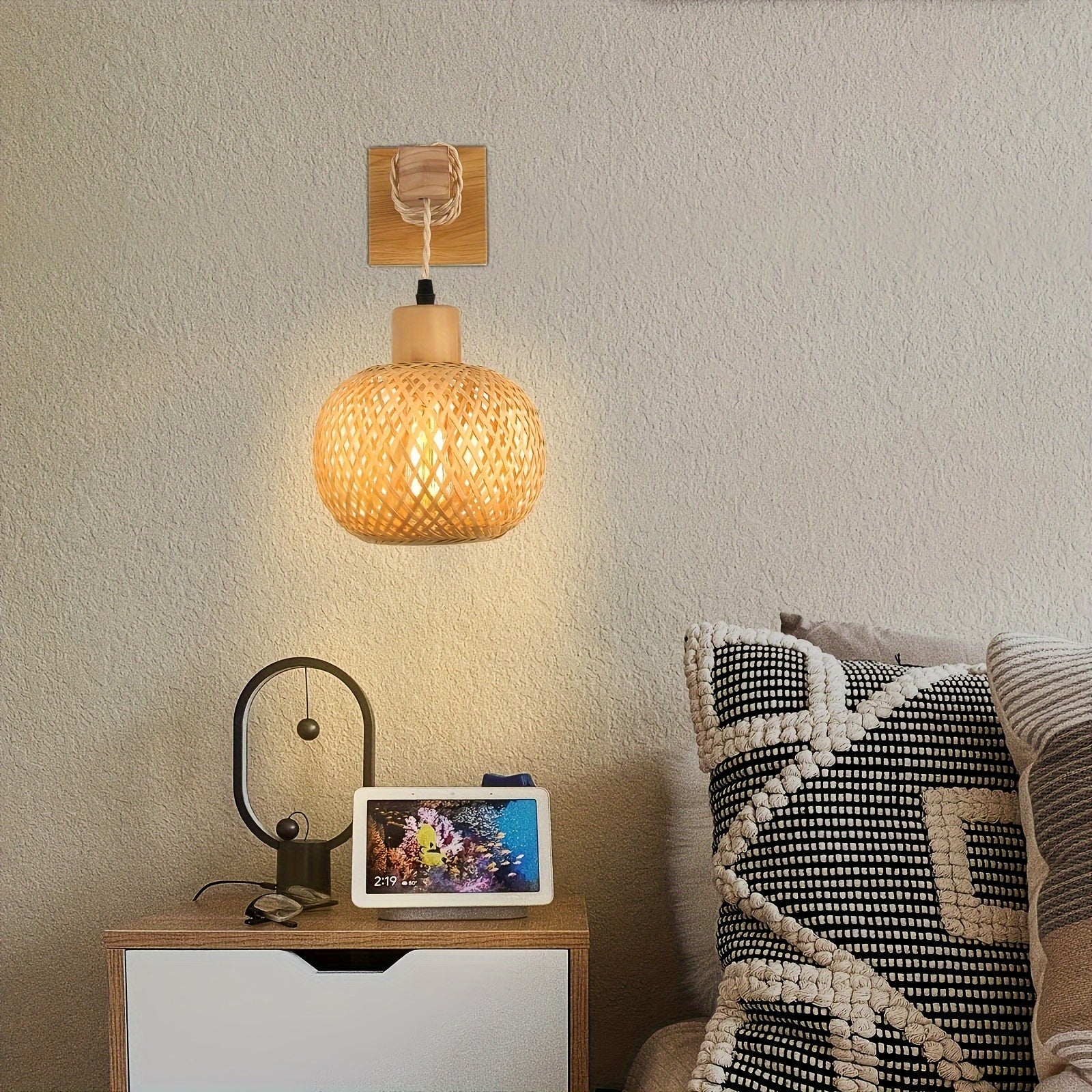 Rustic Wooden Wall Sconce | Handwoven Rattan & Wood Light Fixture 1