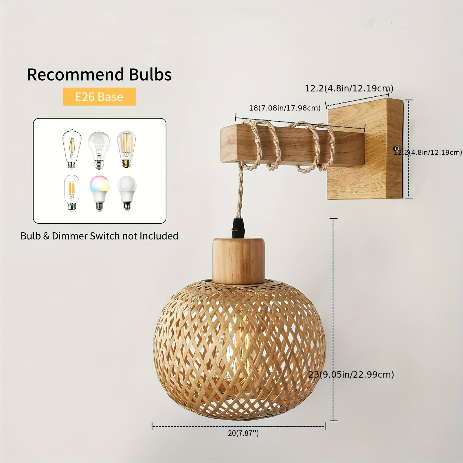 Rustic Wooden Wall Sconce | Handwoven Rattan & Wood Light Fixture 4