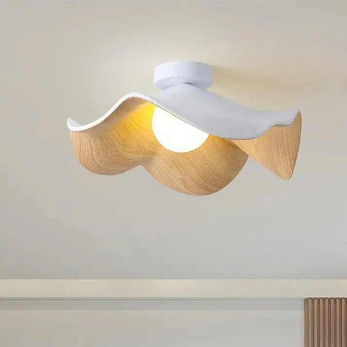 Scandinavian Wooden Lotus Ceiling Light | Resin & Iron Modern Flush Lamp 0