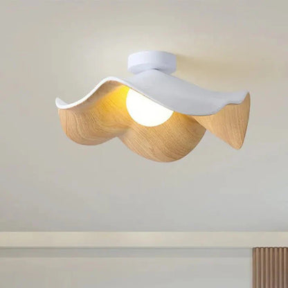 Scandinavian Wooden Lotus Ceiling Light | Resin & Iron Modern Flush Lamp 0