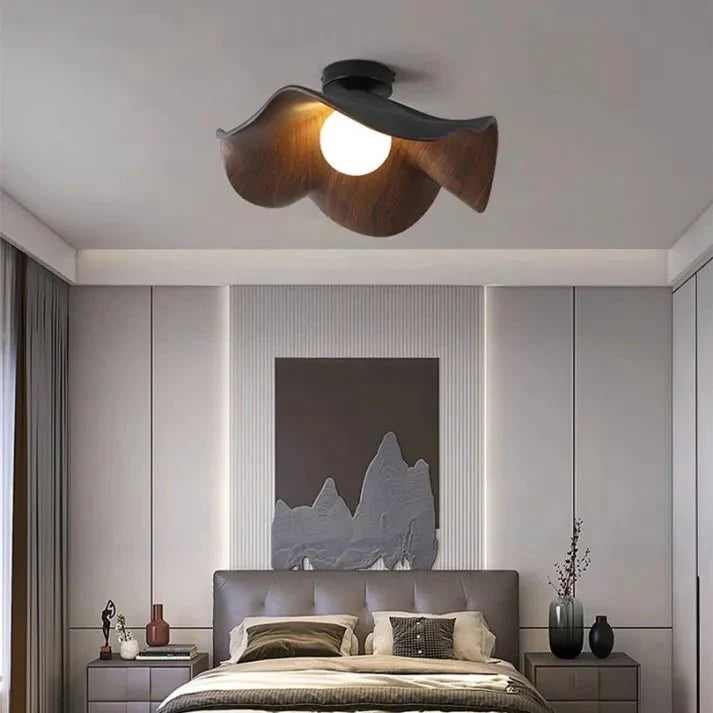 Scandinavian Wooden Lotus Ceiling Light | Resin & Iron Modern Flush Lamp 1