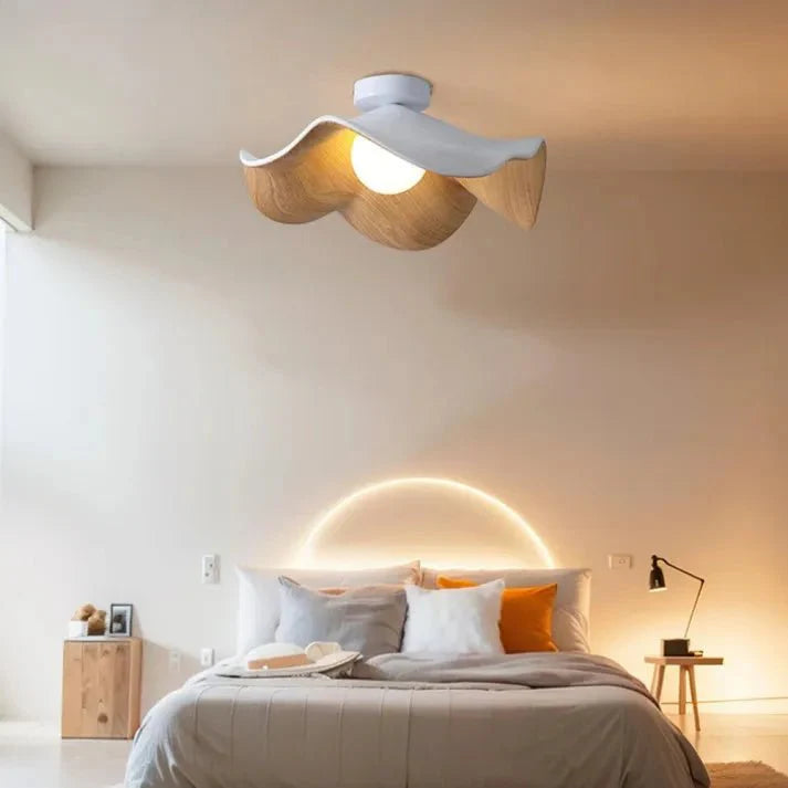 Scandinavian Wooden Lotus Ceiling Light | Resin & Iron Modern Flush Lamp 2