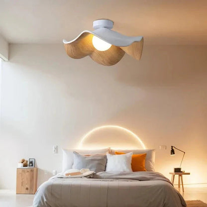 Scandinavian Wooden Lotus Ceiling Light | Resin & Iron Modern Flush Lamp 2