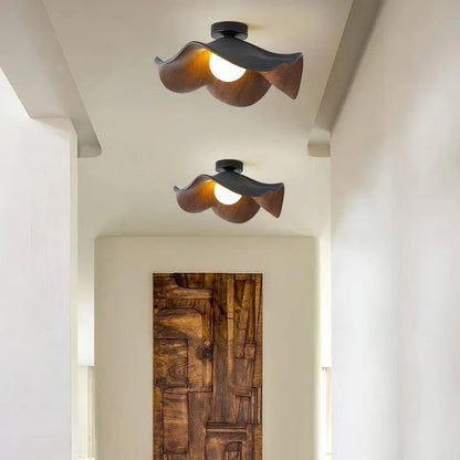 Scandinavian Wooden Lotus Ceiling Light | Resin & Iron Modern Flush Lamp 3