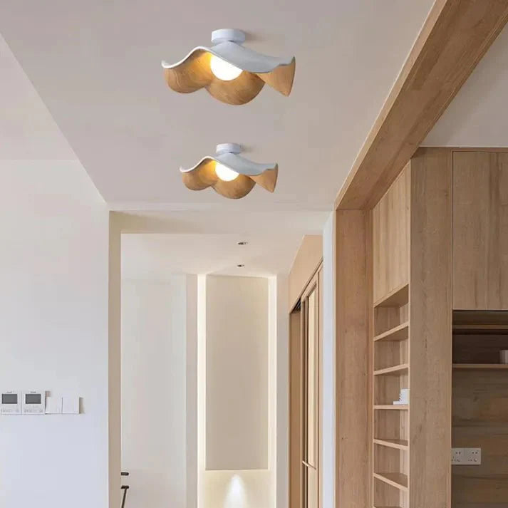 Scandinavian Wooden Lotus Ceiling Light | Resin & Iron Modern Flush Lamp 4