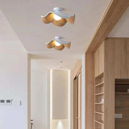 Scandinavian Wooden Lotus Ceiling Light | Resin & Iron Modern Flush Lamp 4