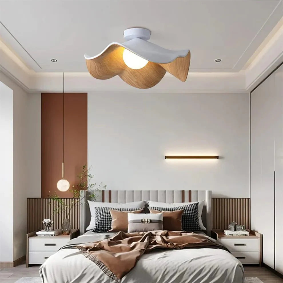 Scandinavian Wooden Lotus Ceiling Light | Resin & Iron Modern Flush Lamp 5
