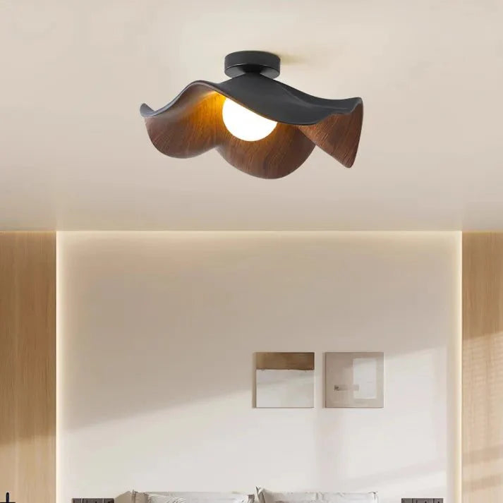 Scandinavian Wooden Lotus Ceiling Light | Resin & Iron Modern Flush Lamp 6
