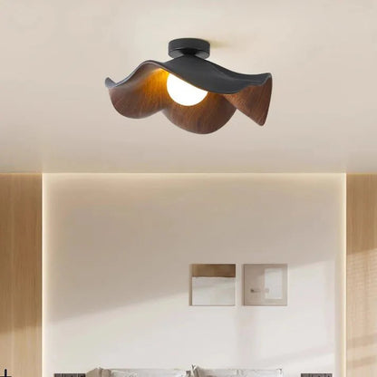 Scandinavian Wooden Lotus Ceiling Light | Resin & Iron Modern Flush Lamp 6