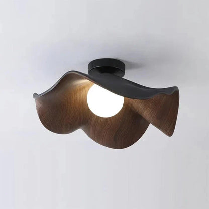 Scandinavian Wooden Lotus Ceiling Light | Resin & Iron Modern Flush Lamp 7