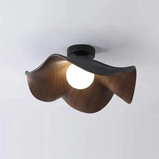Scandinavian Wooden Lotus Ceiling Light | Resin & Iron Modern Flush Lamp 7