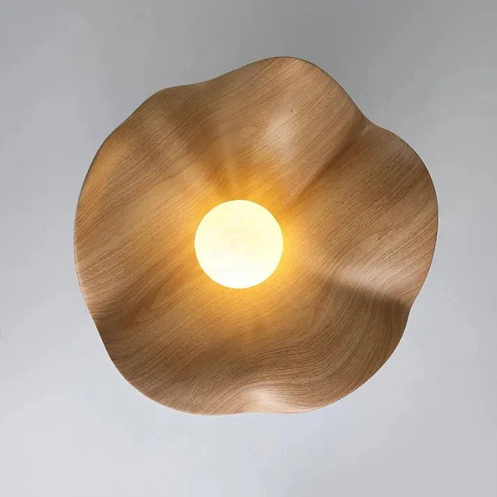 Scandinavian Wooden Lotus Ceiling Light | Resin & Iron Modern Flush Lamp 8