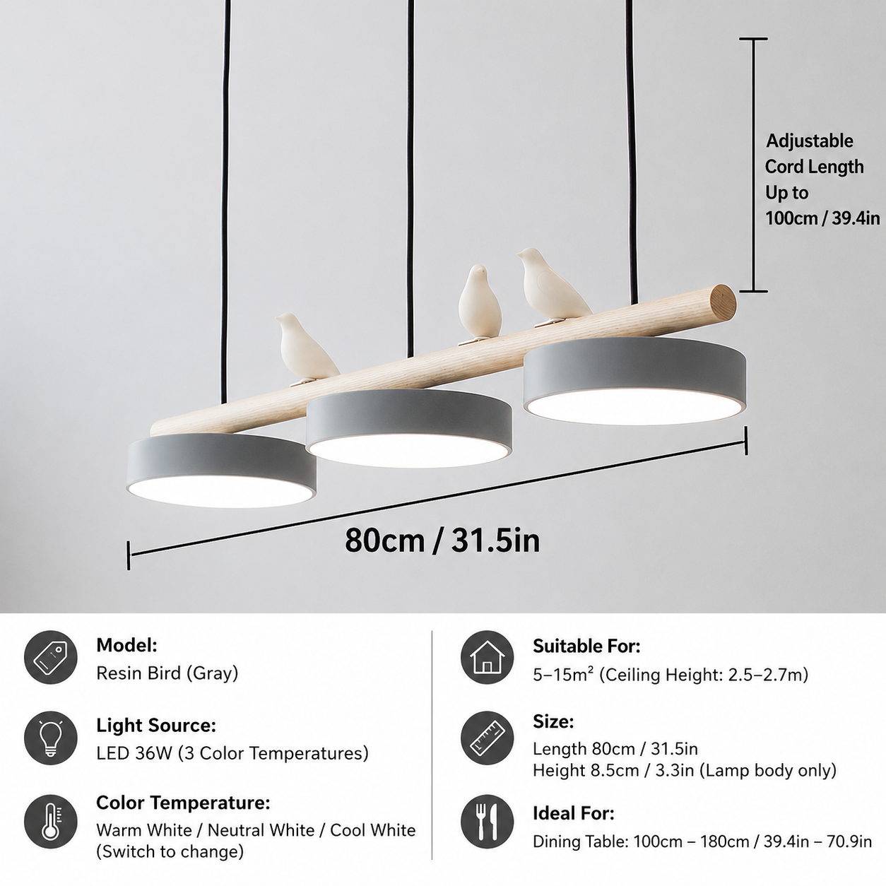 Sienna Bird Round Chandelier | Modern Nature-Inspired LED Ceiling Light 3