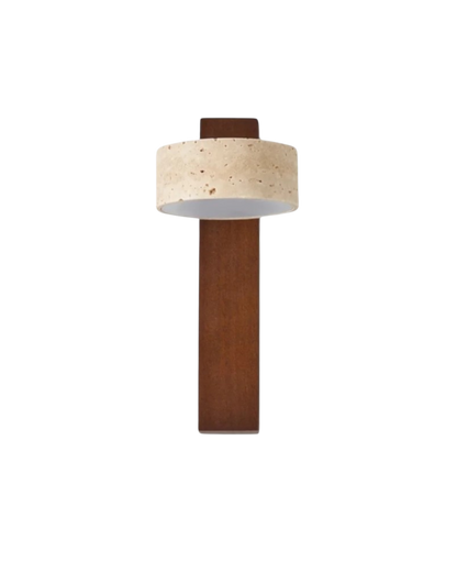 Travertine Wall Lamp | Modern Stone & Wood Sconce 0