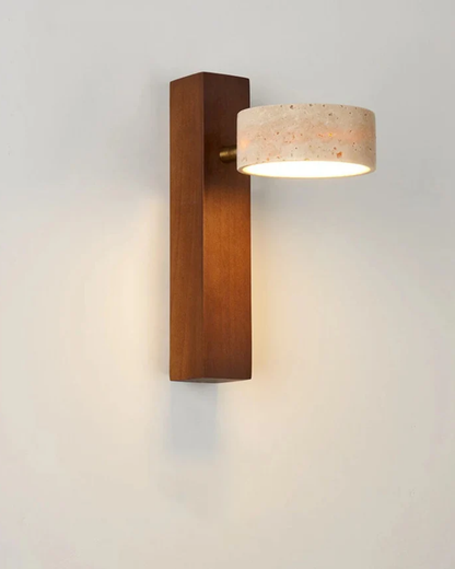 Travertine Wall Lamp | Modern Stone & Wood Sconce 1