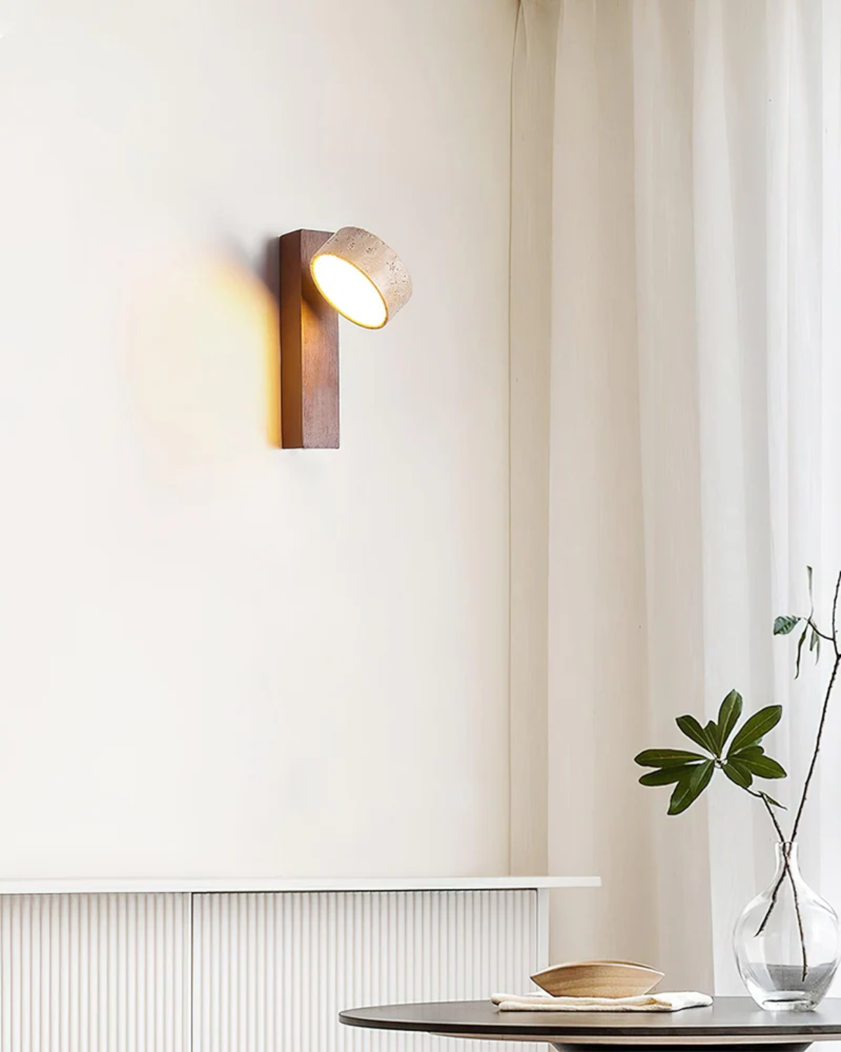 Travertine Wall Lamp | Modern Stone & Wood Sconce 3