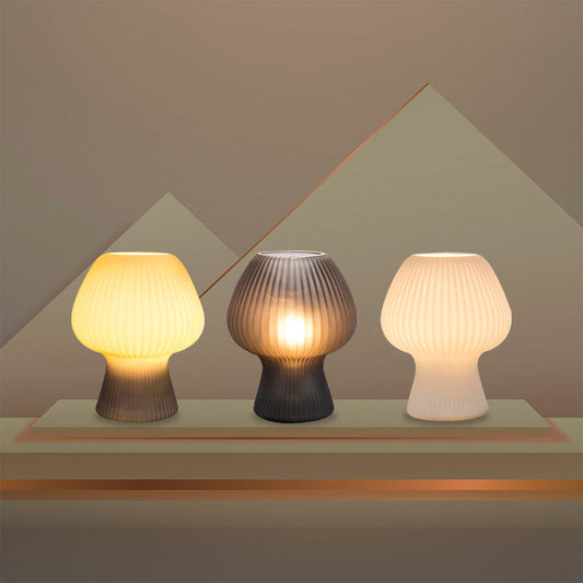 Vintage Bedside Table Lamp | Ribbed Glass Mushroom Lamp 1