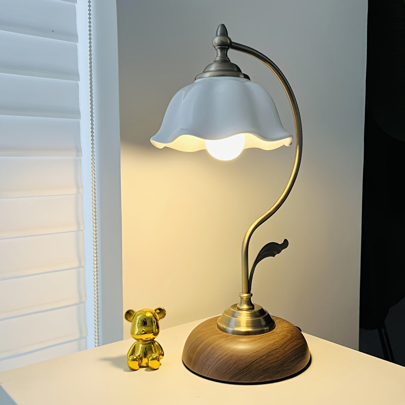 Vintage Goose Neck Table Lamp | Antique Brass USB Bedside Light 0