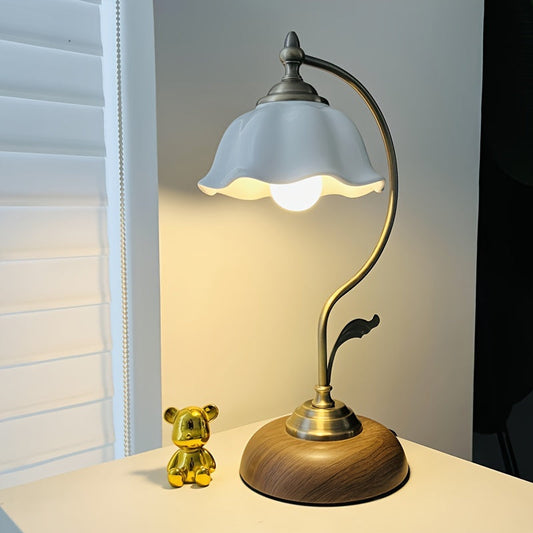 Vintage Goose Neck Table Lamp | Antique Brass USB Bedside Light 0