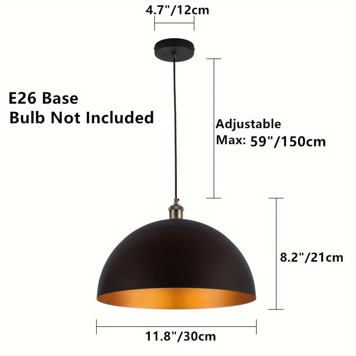 Vintage Industrial Dome Pendant Light | Black & Gold Iron Shade 0