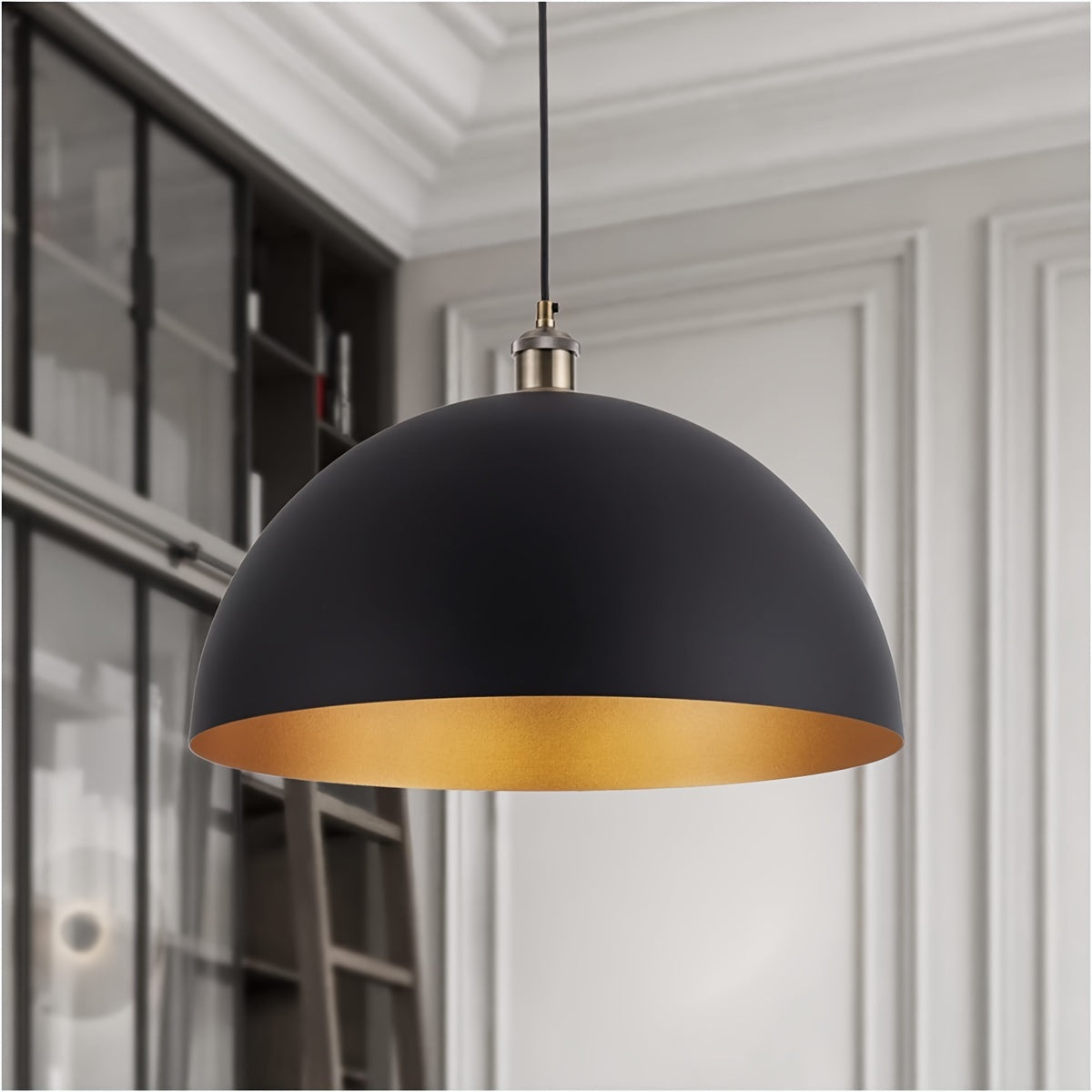 Vintage Industrial Dome Pendant Light | Black & Gold Iron Shade 4