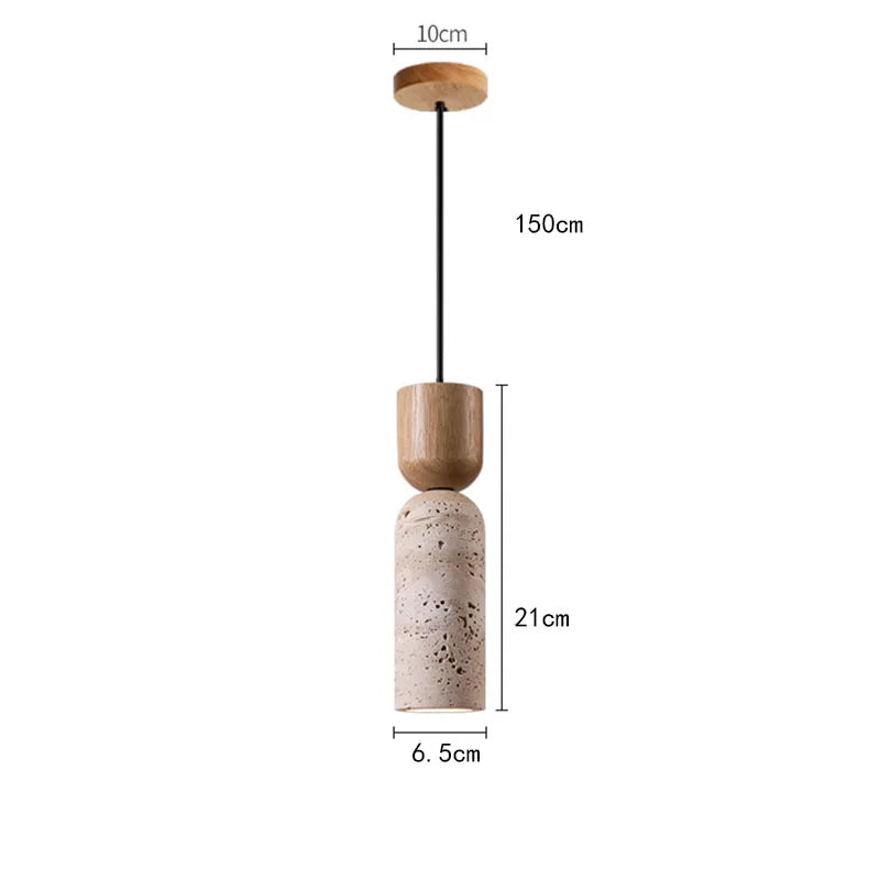 Wabi-Sabi Travertine & Wood Pendant Light | Japanese Minimalist Bedside Lighting 0