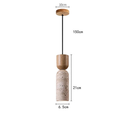 Wabi-Sabi Travertine & Wood Pendant Light | Japanese Minimalist Bedside Lighting 0