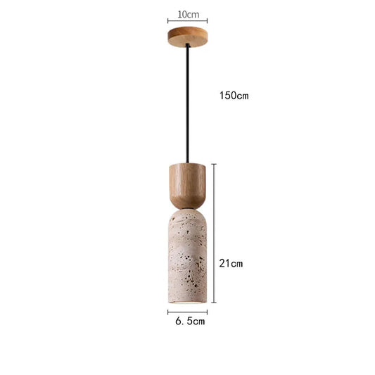 Wabi-Sabi Travertine & Wood Pendant Light | Japanese Minimalist Bedside Lighting 0