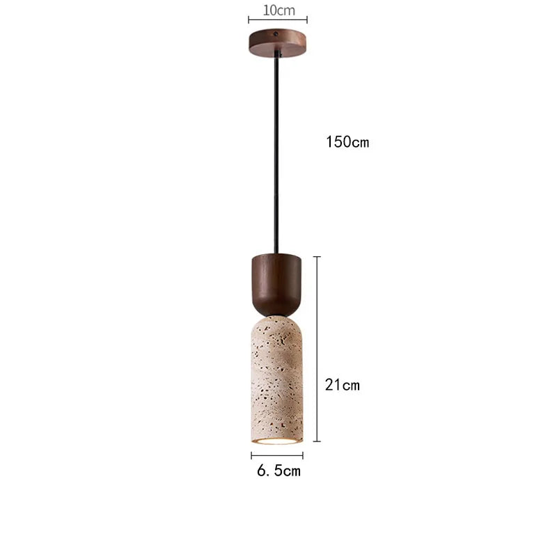 Wabi-Sabi Travertine & Wood Pendant Light | Japanese Minimalist Bedside Lighting 6