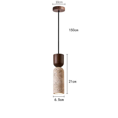 Wabi-Sabi Travertine & Wood Pendant Light | Japanese Minimalist Bedside Lighting 6