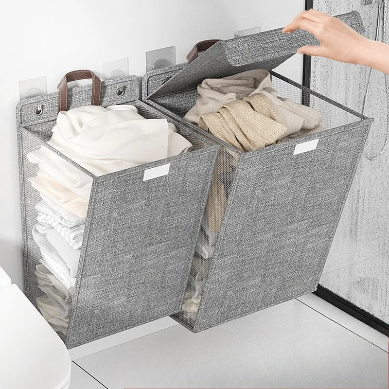 Wallora | Foldable Adhesive Laundry Basket | Wall-Mounted Clothes Hamper & Organiser 1