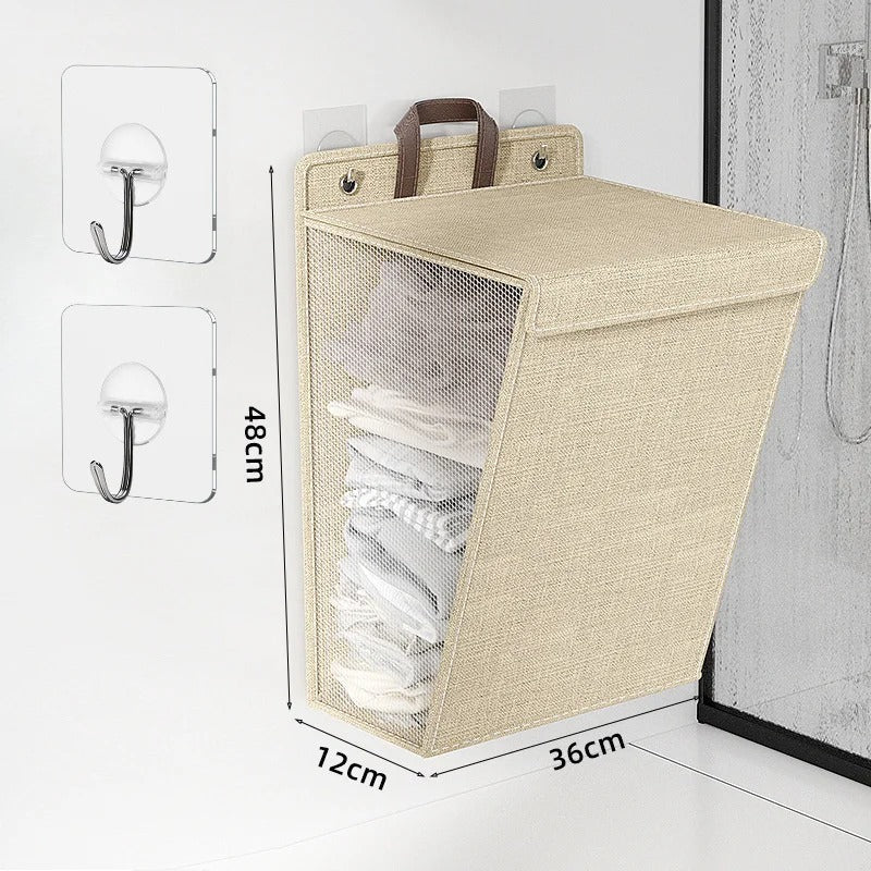 Wallora | Foldable Adhesive Laundry Basket | Wall-Mounted Clothes Hamper & Organiser 5