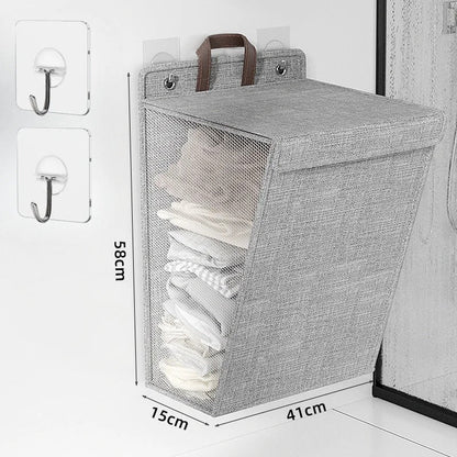 Wallora | Foldable Adhesive Laundry Basket | Wall-Mounted Clothes Hamper & Organiser 7