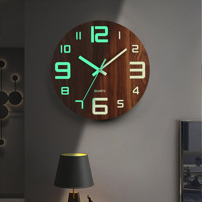 Walnut Luminous Wall Clock | Silent Glow-in-the-Dark Wooden Design 1