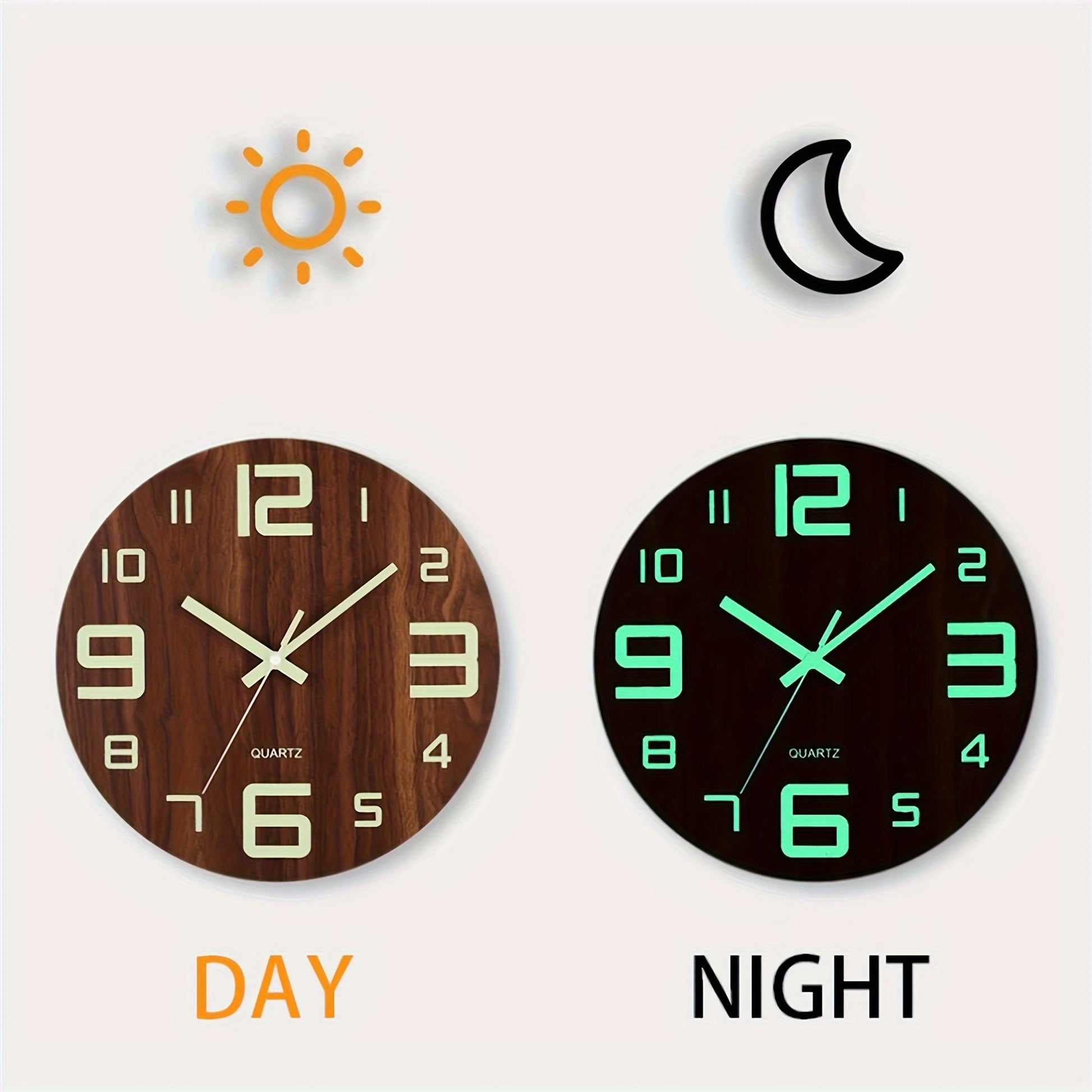 Walnut Luminous Wall Clock | Silent Glow-in-the-Dark Wooden Design 4
