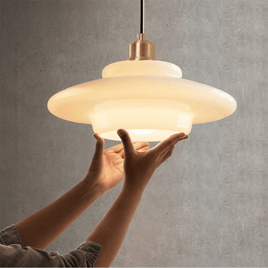 White Glass Pendant Light | Modern Mid-Century Elegance 1