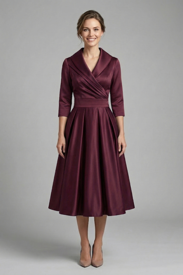 Bellamy | Formal Pleated Midi Wedding Guest Party Dress