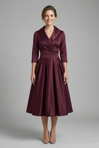 Bellamy | Formal Pleated Midi Wedding Guest Party Dress