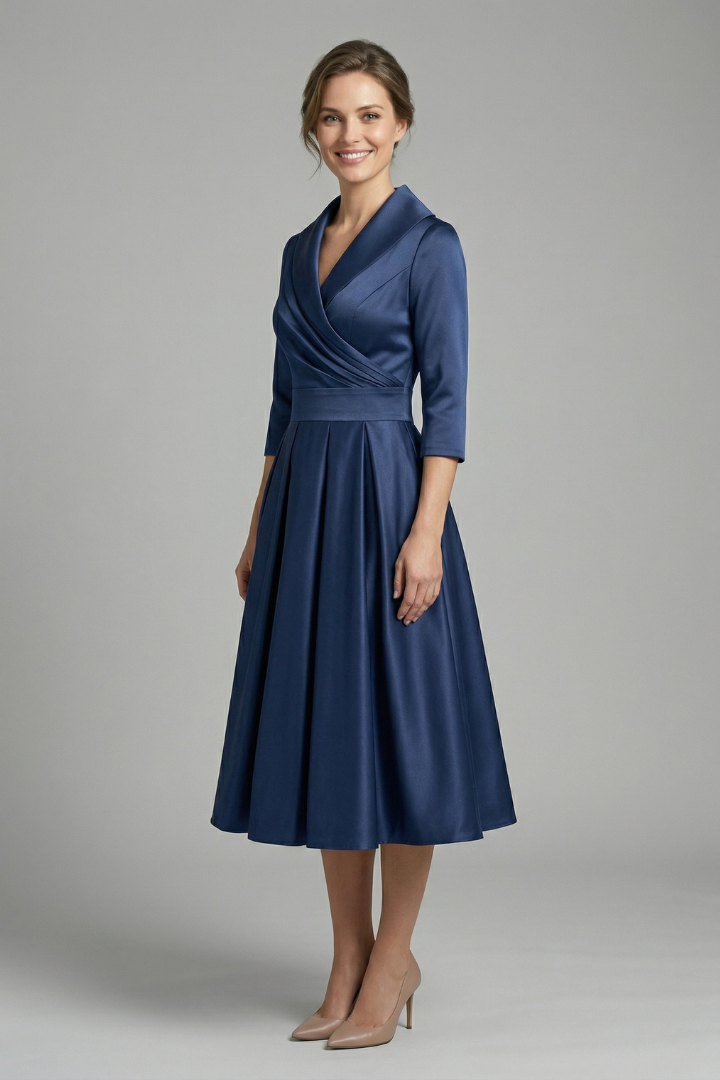 Bellamy | Formal Pleated Midi Wedding Guest Party Dress