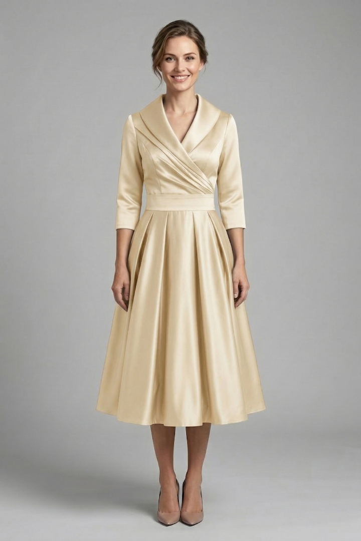 Bellamy | Formal Pleated Midi Wedding Guest Party Dress