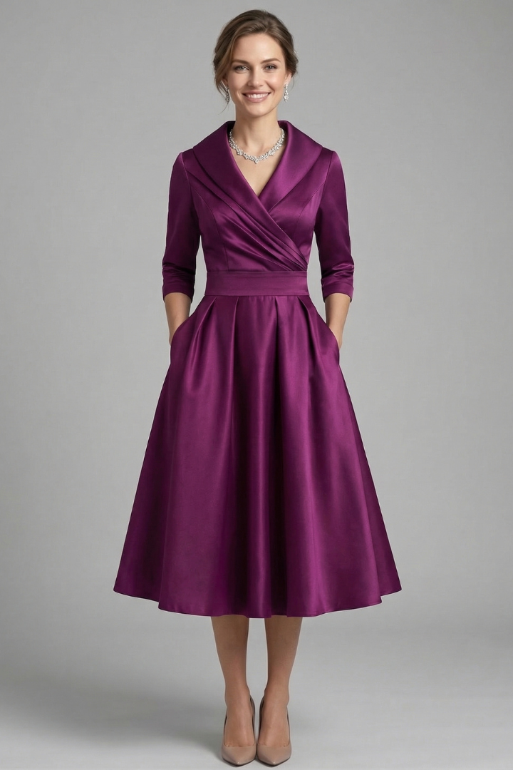 Bellamy | Formal Pleated Midi Wedding Guest Party Dress