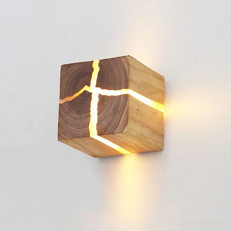 WoodAura Wall Light | Hand-Carved Solid Wood Resin Design 0