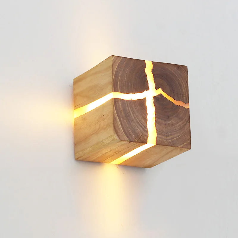 WoodAura Wall Light | Hand-Carved Solid Wood Resin Design 1