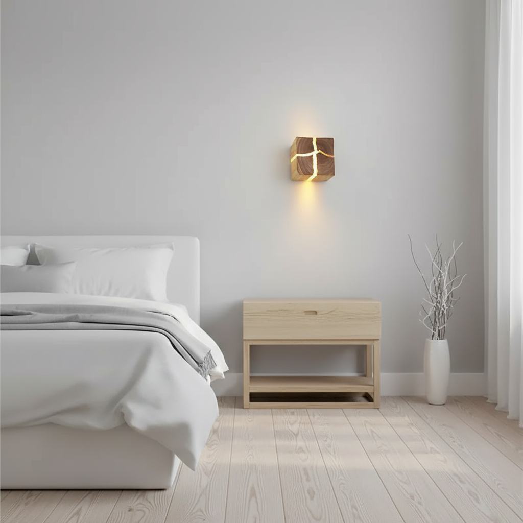 WoodAura Wall Light | Hand-Carved Solid Wood Resin Design 2