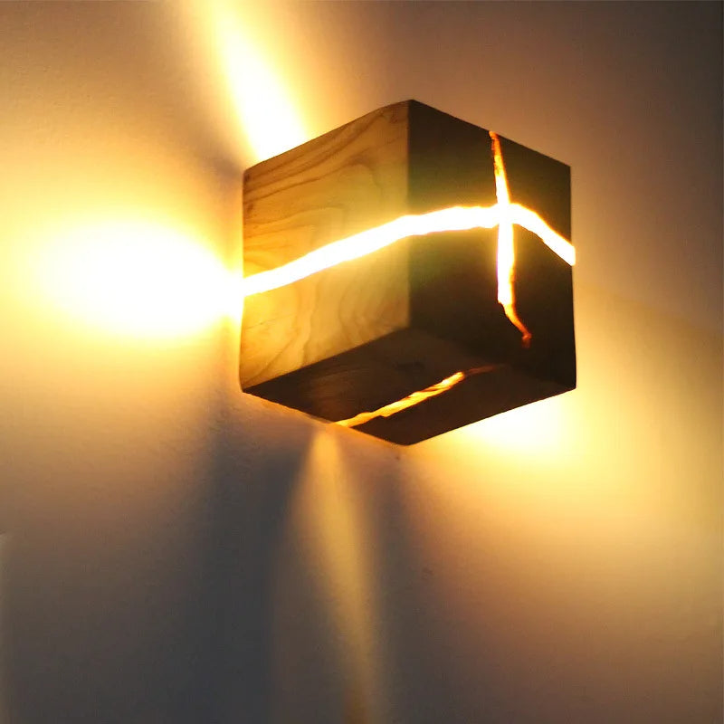 WoodAura Wall Light | Hand-Carved Solid Wood Resin Design 5